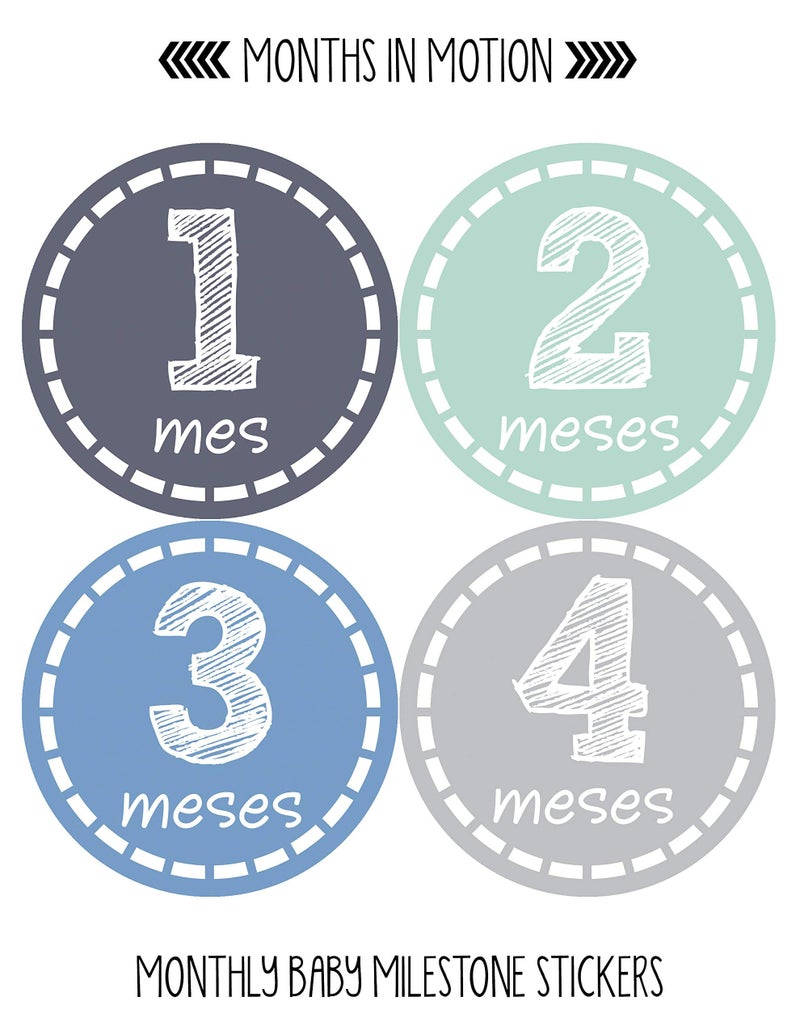 Months In Motion Spanish Espanol Monthly Baby Stickers - 12 Month Milestone Sticker for Newborn Babies - Shower Gift - Photo Keepsake - Image 2